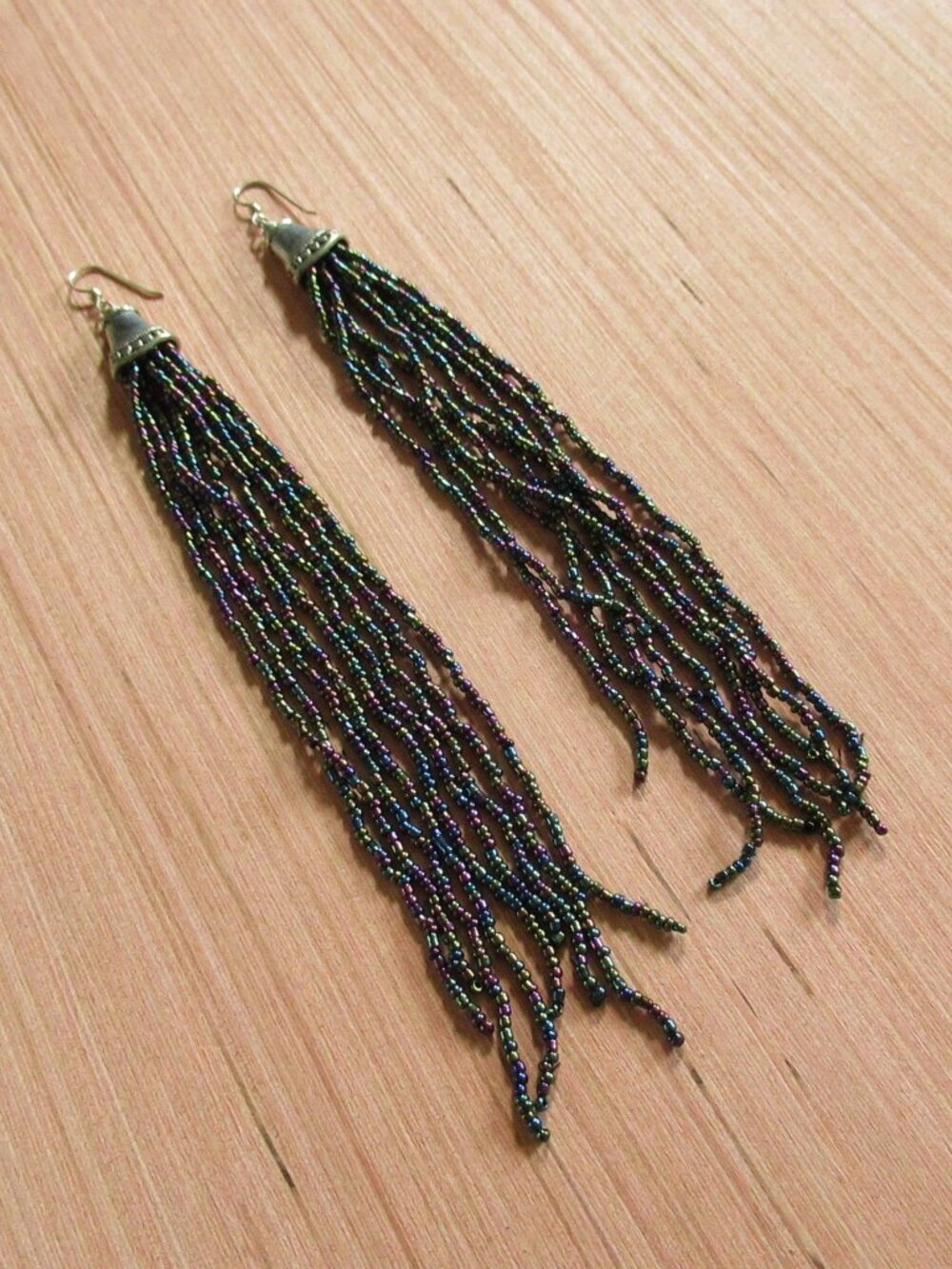 Handmade Iridescent Beaded Fringe Earrings